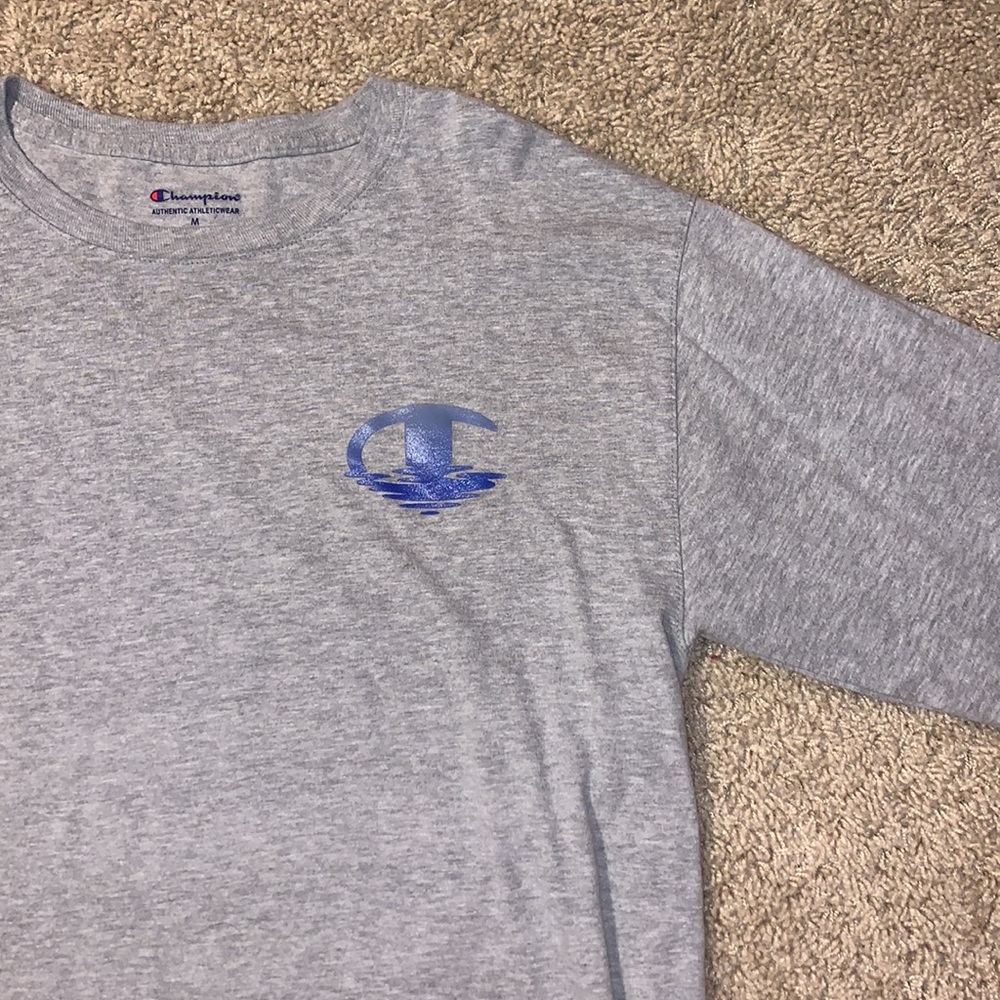 Men’s Gray Champion Long Sleeve Logo Shirt - Picture 2 of 9
